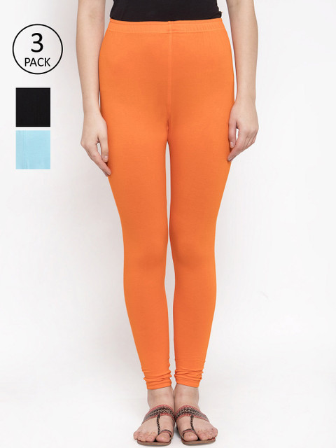 

TAG 7 Women Pack Of 3 Solid Leggings, Black