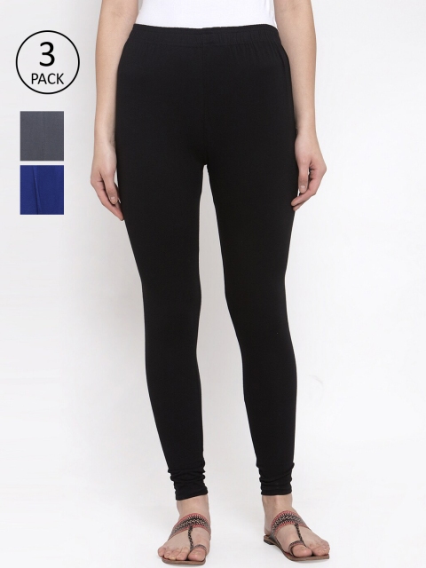 

TAG 7 Women Pack Of 3 Solid Leggings, Black