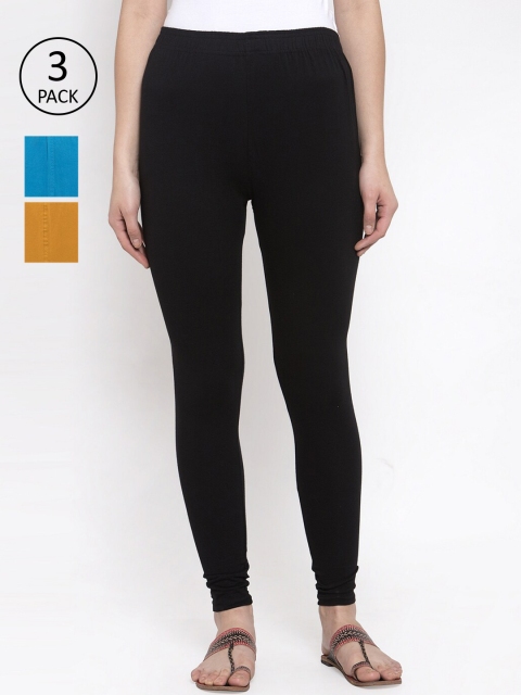 

TAG 7 Women Pack Of 3 Solid Leggings, Black