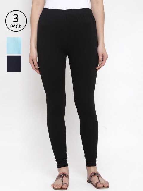 

TAG 7 Women Pack Of 3 Solid Leggings, Black