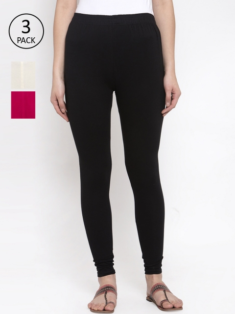 

TAG 7 Women Pack Of 3 Solid Leggings, Black