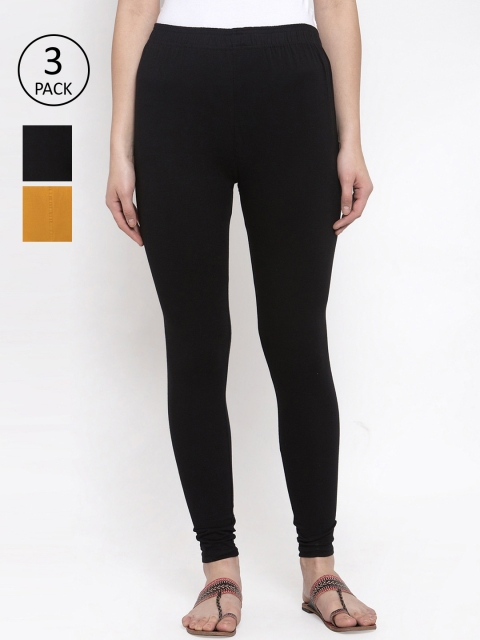 

TAG 7 Women Pack Of 3 Solid Leggings, Black