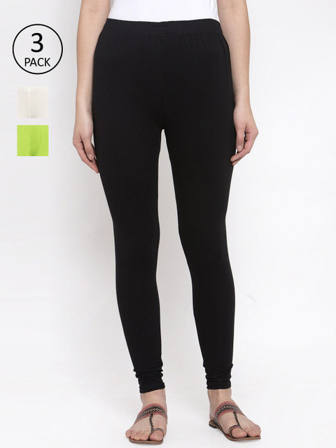 

TAG 7 Women Pack of 3 Solid Churidar-Length Leggings, Black