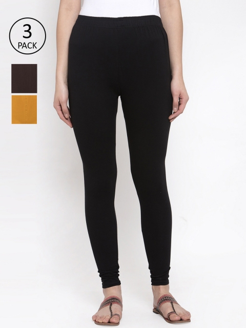 

TAG 7 Women Pack Of 3 Solid Leggings, Black