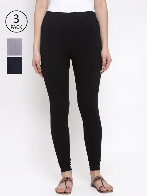 

TAG 7 Women Pack Of 3 Black & Grey Solid Leggings