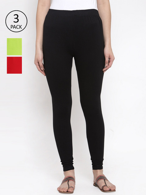 

TAG 7 Women Pack Of 3 Solid Leggings, Black