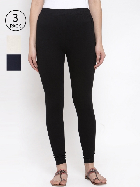 

TAG 7 Women Pack Of 3 Solid Leggings, Black