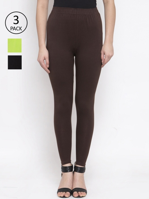 

TAG 7 Women Pack Of 3 Solid Leggings, Black