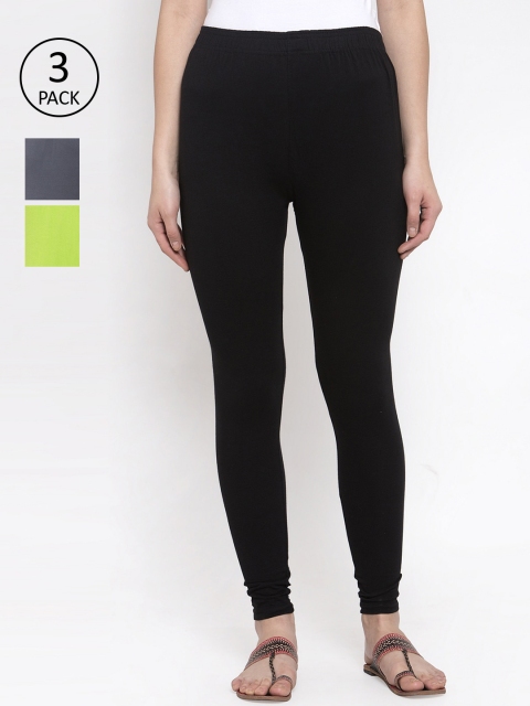 

TAG 7 Women Pack Of 3 Solid Leggings, Black