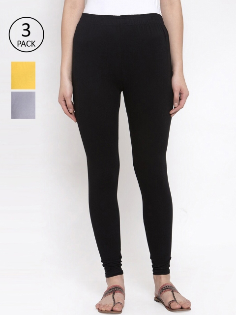 

TAG 7 Women Pack of 3 Solid Leggings, Black