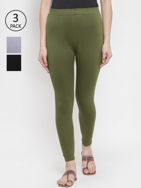 

TAG 7 Women Pack of 3 Solid Leggings, Green