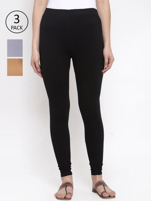 

TAG 7 Women Pack Of 3 Solid Leggings, Black