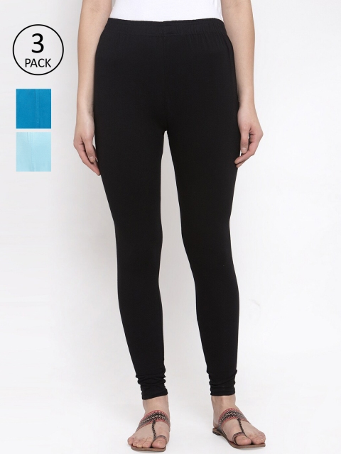 

TAG 7 Women Pack Of 3 Solid Leggings, Black