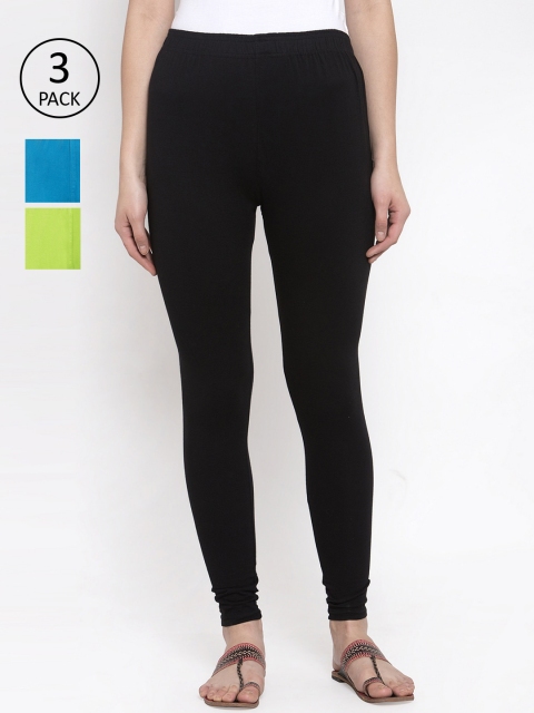 

TAG 7 Women Pack Of 3 Solid Leggings, Black