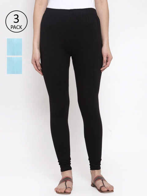 

TAG 7 Women Pack Of 3 Solid Leggings, Black