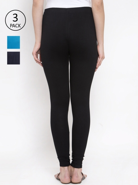 

TAG 7 Women Pack Of 3 Solid Leggings, Black