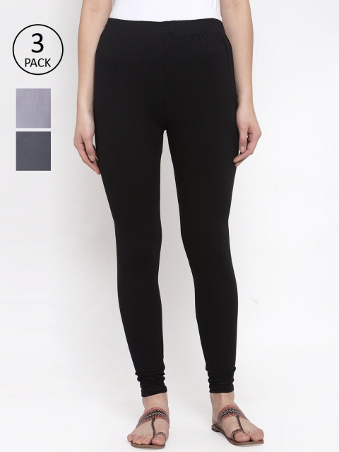 

TAG 7 Women Pack of 3 Solid Churidar-Length Leggings, Black