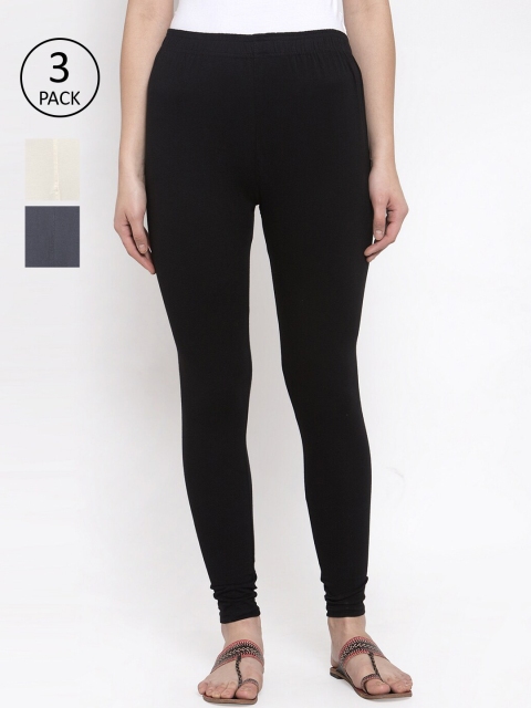

TAG 7 Women Pack Of 3 Solid Leggings, Black