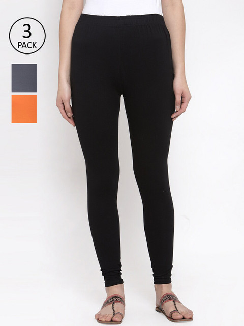 

TAG 7 Women Pack Of 3 Solid Leggings, Black