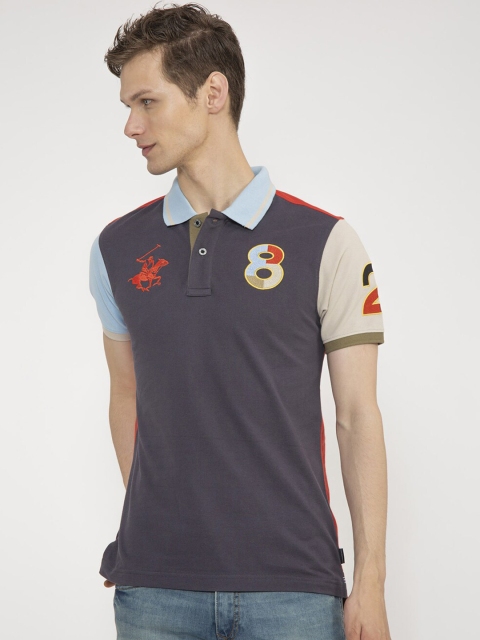 

Beverly Hills Polo Club Men Grey & Orange Colourblocked Polo Collar T-shirt