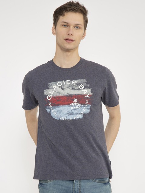 

Beverly Hills Polo Club Men Grey Solid Round Neck T-shirt