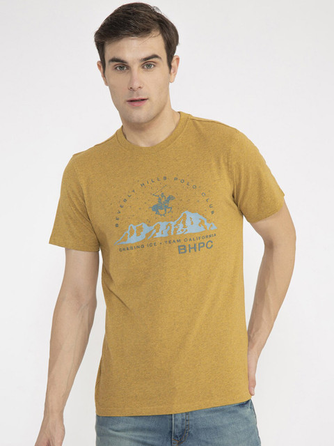 

Beverly Hills Polo Club Men Mustard Yellow Printed Round Neck T-shirt