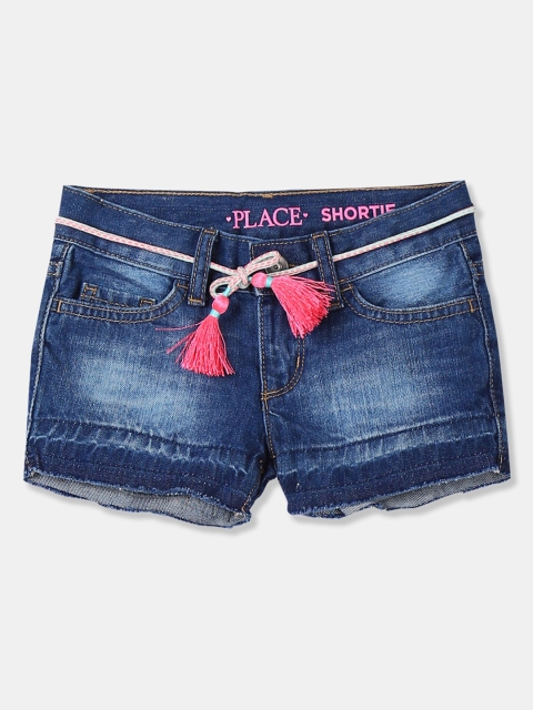

The Childrens Place Girls Blue Washed Regular Fit Denim Shorts