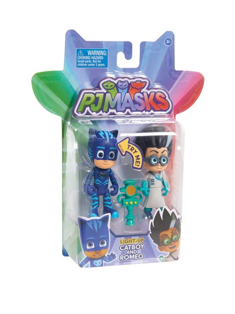 

PJ MASK Kids Set Of 2 Blue & Teal Green Cat Boy & Romeo Light Up Figures