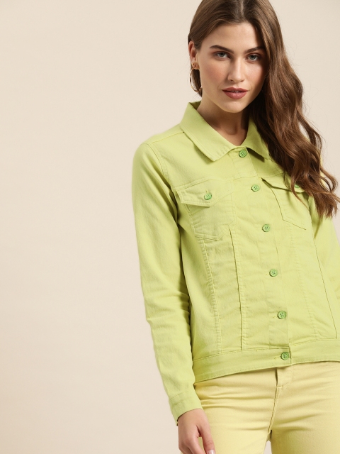 

Moda Rapido Women Lime Green Solid Denim Jacket