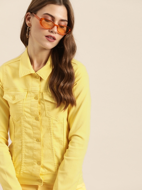 

Moda Rapido Women Yellow Solid Denim Jacket
