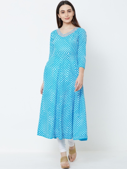 

FASHOR Women Blue & White Striped A-Line Kurta