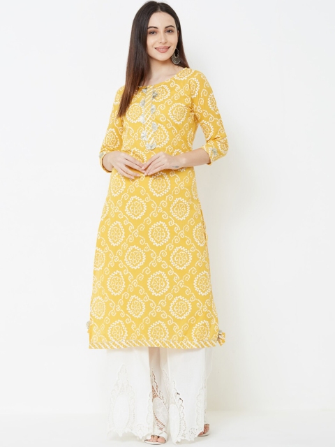 

FASHOR Women Mustard Yellow & White Bandhani Print A-Line Kurta