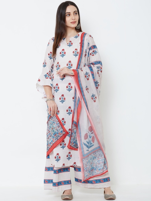

FASHOR Women Off-White & Red Floral Print Kurta with Palazzos & Dupatta