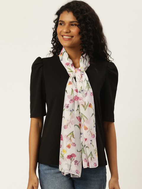 

Trend Arrest Women White & Pink Floral Printed Stole