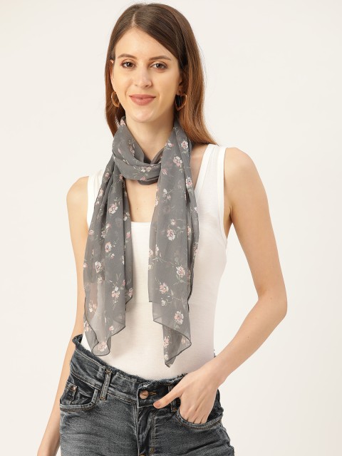 

Trend Arrest Women Grey & Pink Floral Printed Stole