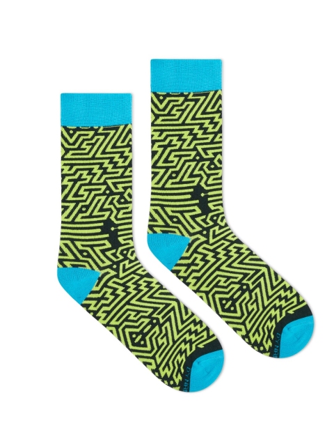 

Dynamocks Unisex Black & Green Patterned Calf-Length Socks