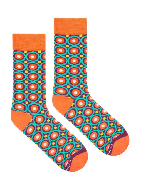 

Dynamocks Unisex Orange & Purple Patterned Retro Calf-Length Socks