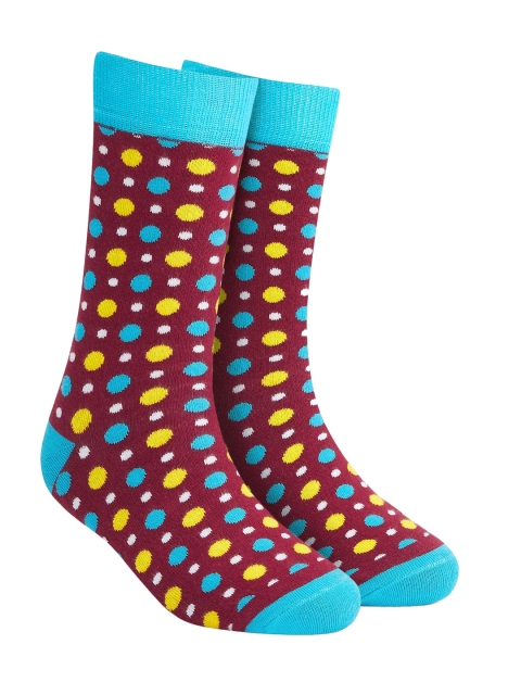 

Dynamocks Unisex Turquoise Blue & Burgundy Patterned Fizzy Calf-Length Socks