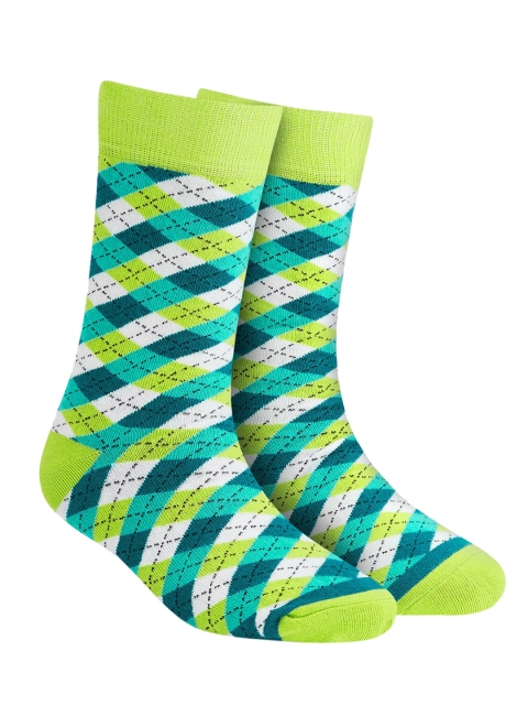 

Dynamocks Unisex Lime Green & White Patterned Dandy Calf-Length Socks