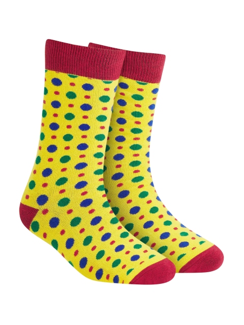 

Dynamocks Unisex Yellow & Blue Patterned Fizzy Calf-Length Socks