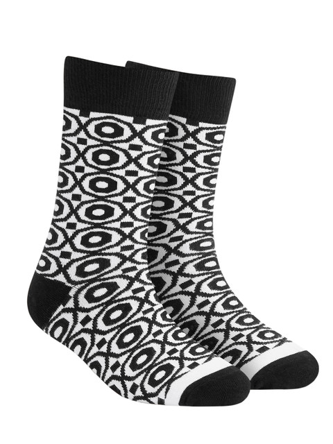 

Dynamocks Unisex Black & White Patterned Hex Calf-Length Socks