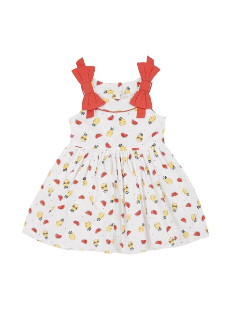 

Pantaloons Baby Girls White & Orange Printed Fit and Flare Dress