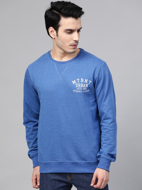 

Metronaut Men Blue Solid Sweatshirt with Printed Detail