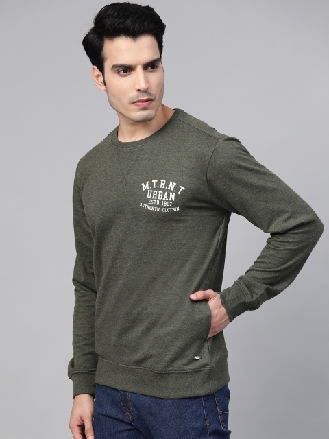 

Metronaut Men Olive Green Solid Sweatshirt with Printed Detail