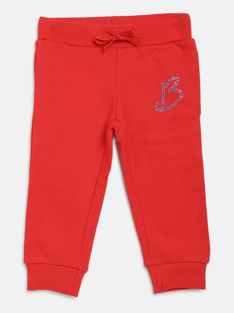 

United Colors of Benetton Girls Red Solid Joggers with Embellished Detail