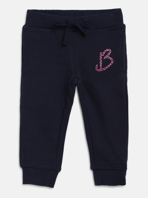 

United Colors of Benetton Girls Navy Blue Solid Joggers with Embellished Detail