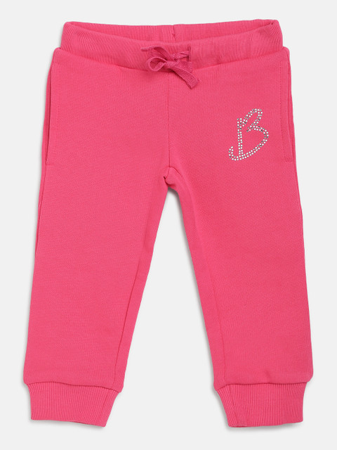 

United Colors of Benetton Girls Pink Solid Joggers with Embellished Detail