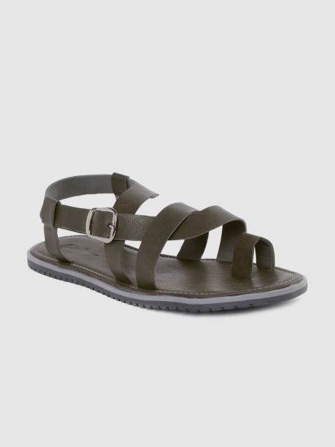 

Mast & Harbour Men Dark Olive Green One Toe Comfort Sandals