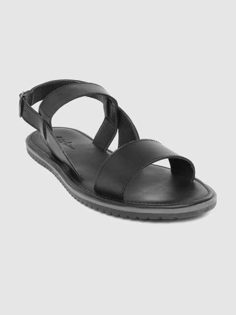 

Mast & Harbour Men Black Solid Comfort Sandals