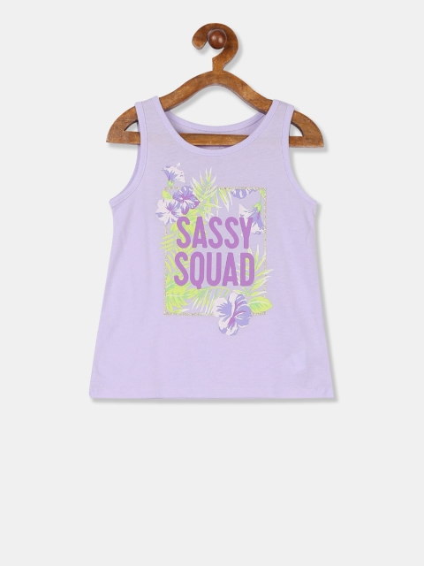 

The Childrens Place Girls Lavender Printed Tank Pure Cotton Top